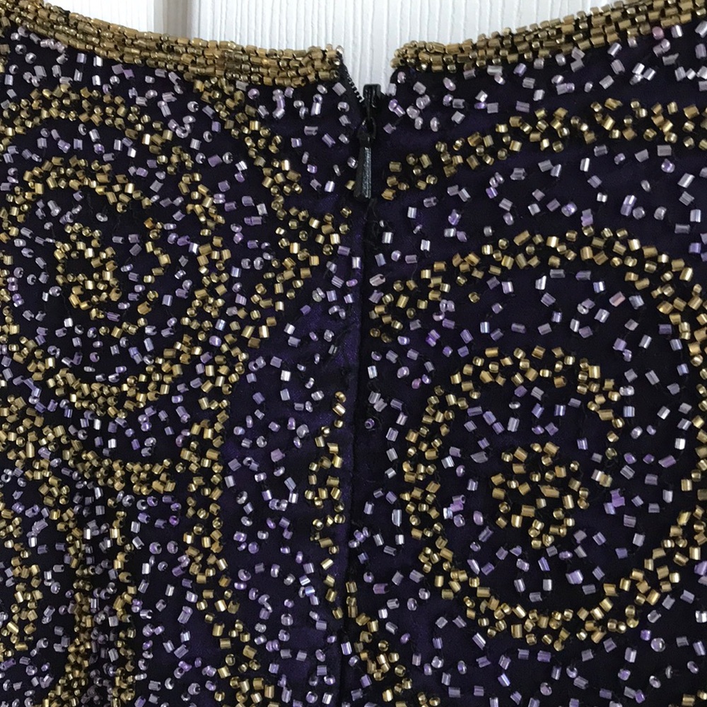 SCALA Silk beaded Top / purple‎ & gold / SZ S - Picture 7 of 8